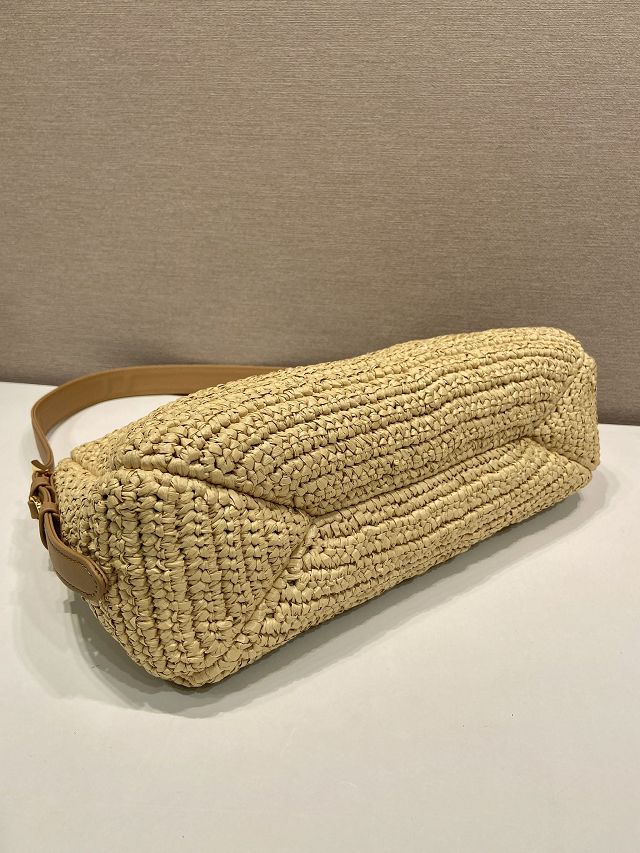 Prada original raffia aimee medium crochet bag 1BC247 beige