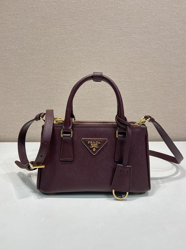Prada original saffiano calfskin galleria mini bag 1BA916 bordeaux