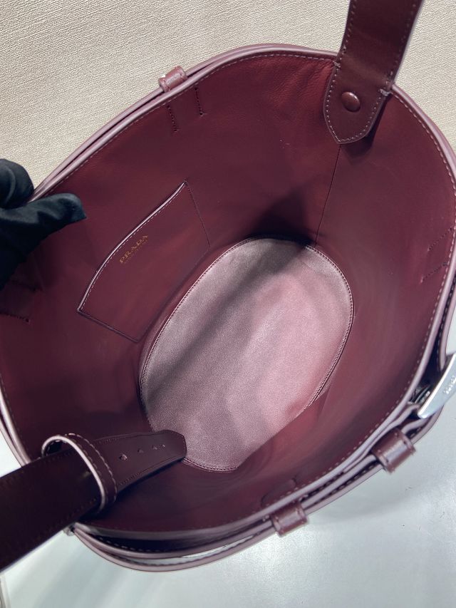 Prada original suede bucket bag with belt 1BE085 bordeaux