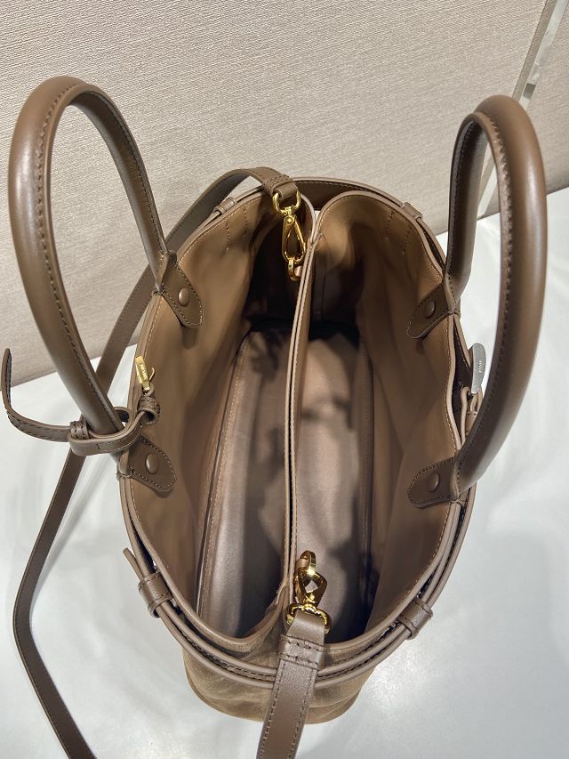 Prada original suede large tote bag with belt 1BA416 brown