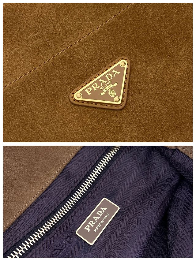 Prada original suede mariner small bucket bag 1BE082 brown