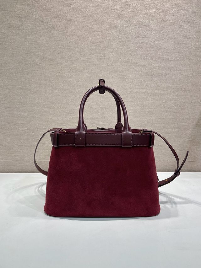 Prada original suede tote bag with belt 1BA434 bordeaux