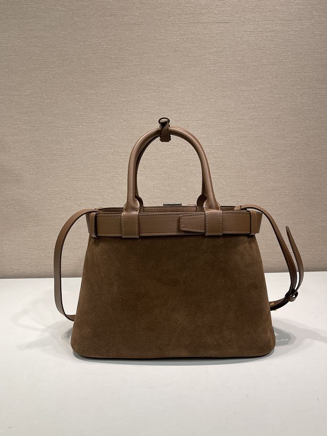 Prada original suede tote bag with belt 1BA434 brown