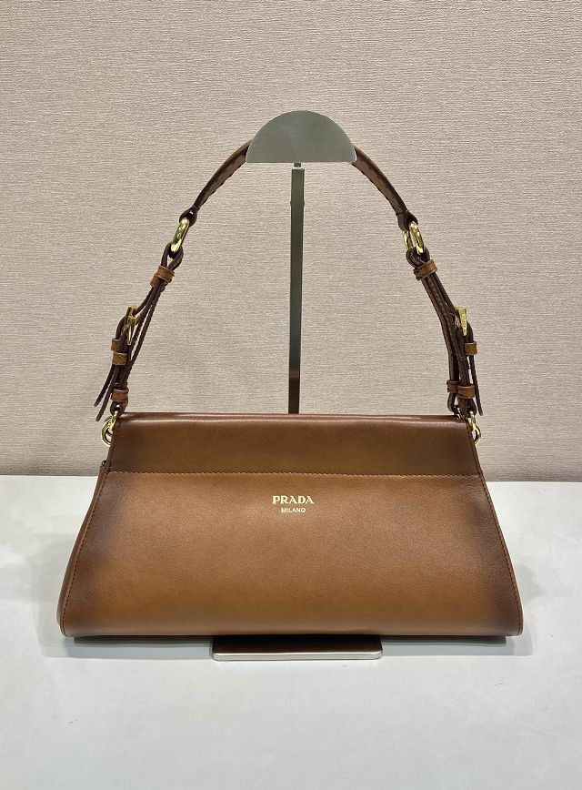 Prada original calfskin top handle bag 1BC262 brown