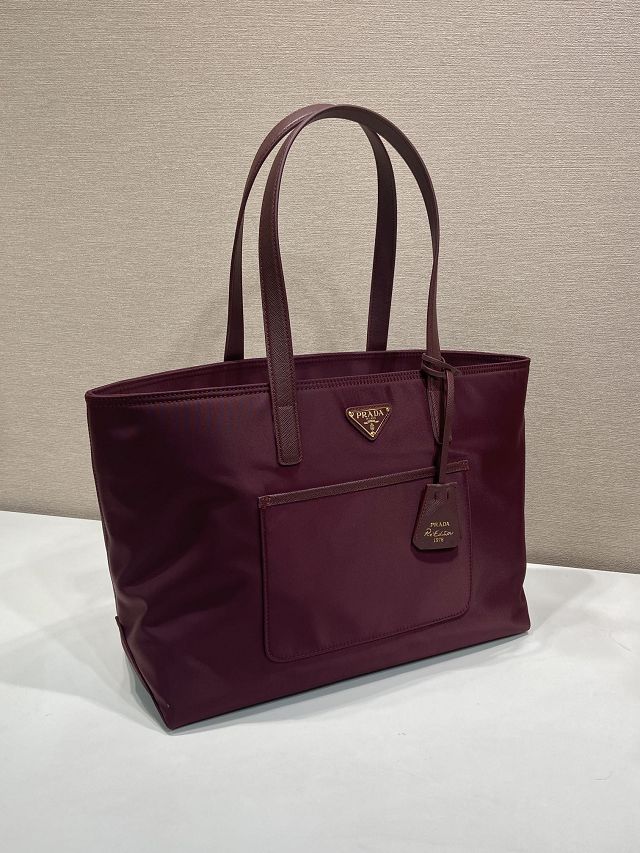 Prada original nylon medium tote bag 1BG555 bordeaux