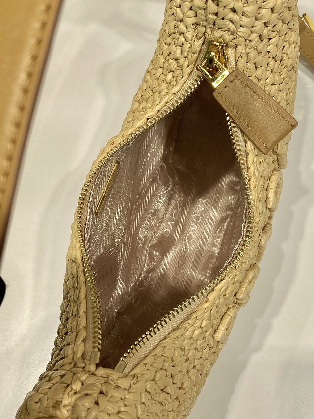 Prada original raffia arque crochet shoulder bag 1BC194 beige