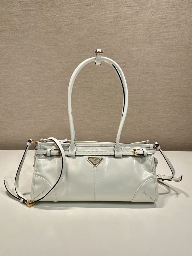 Prada original calfskin bonnie medium tote bag 1BA426 white