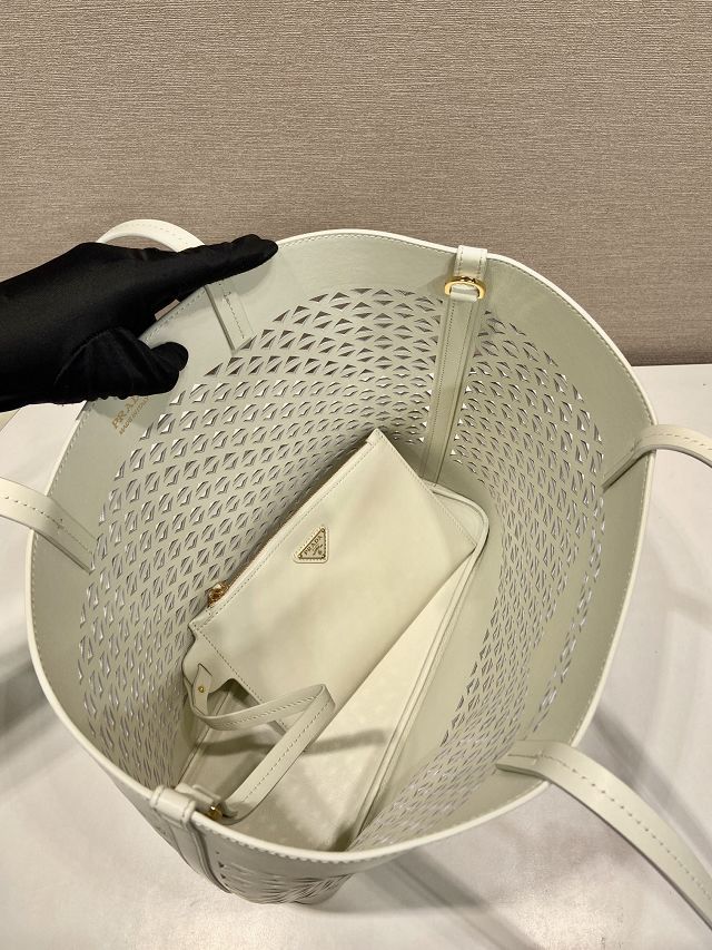 Prada original calfskin medium tote bag 1BG503 white