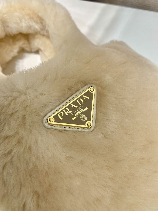 Prada original shearling mini tote bag 1BA349 white