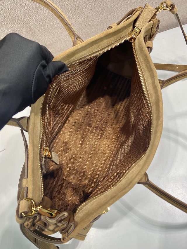 Prada original suede bonnie large tote bag 1BA433 brown
