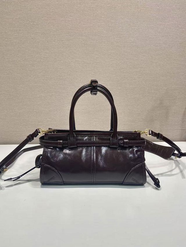 Prada original calfskin bonnie mini tote bag 1BA486 dark brown