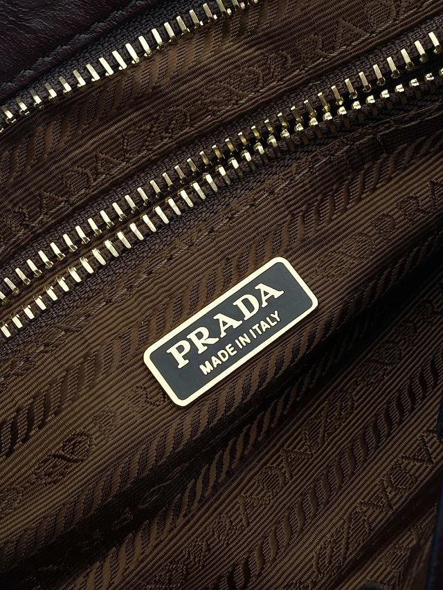Prada original calfskin bonnie mini tote bag 1BA486 dark brown