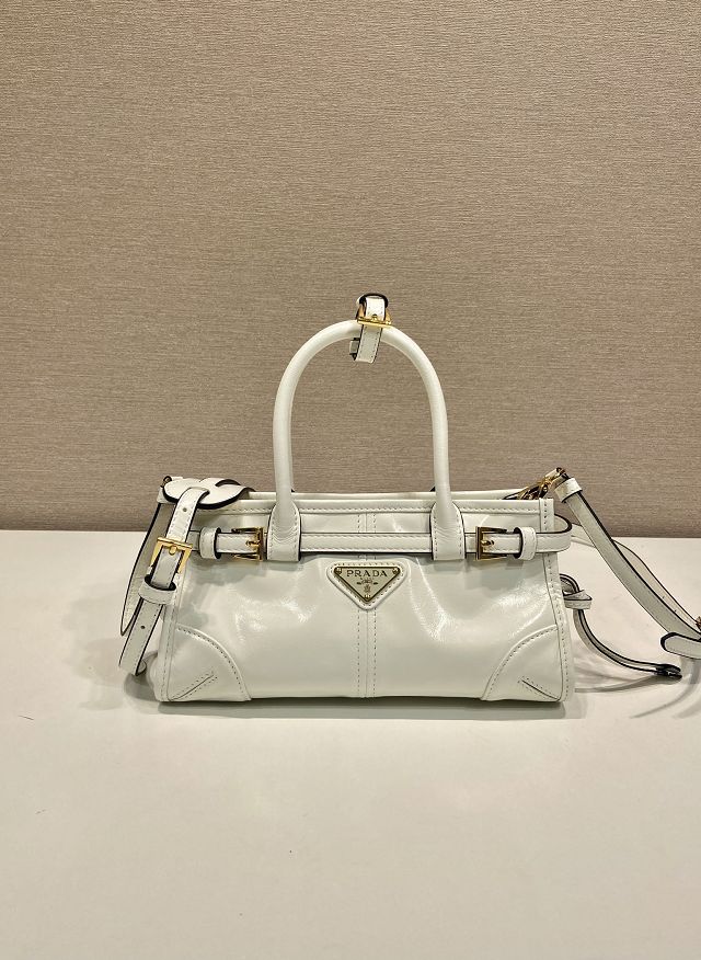 Prada original calfskin bonnie mini tote bag 1BA486 white
