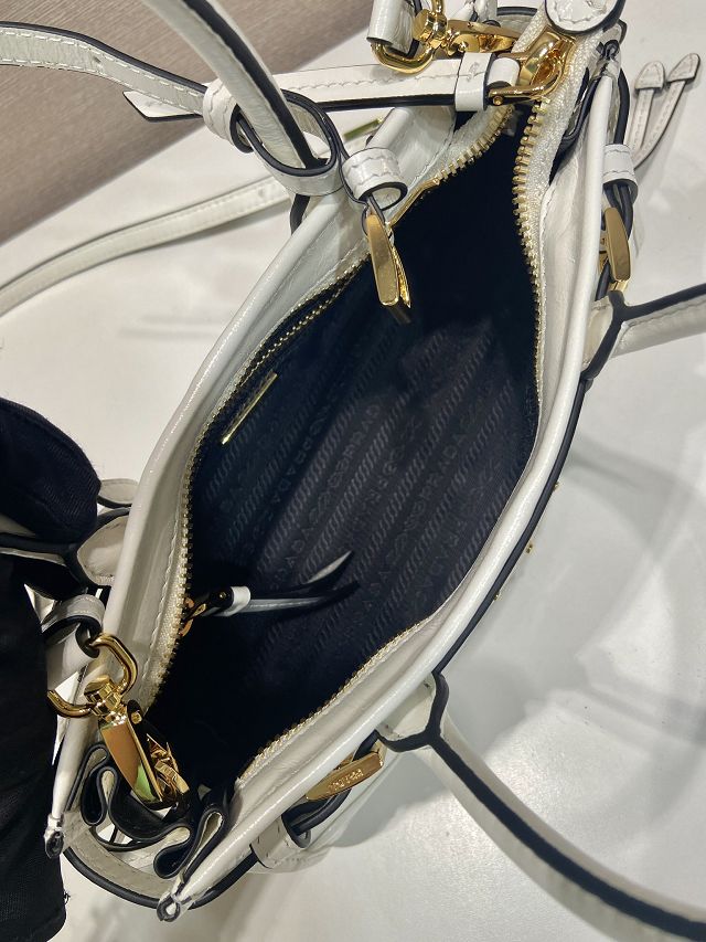 Prada original calfskin bonnie mini tote bag 1BA486 white