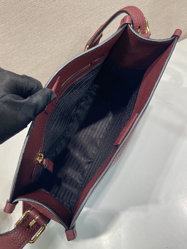 Prada original calfskin large shoulder bag 1BC073 burgundy