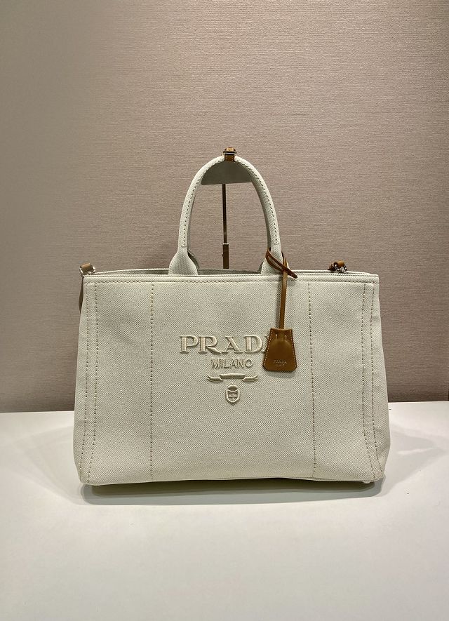 Prada original canvas jardiniere large handbag 2VG131 white