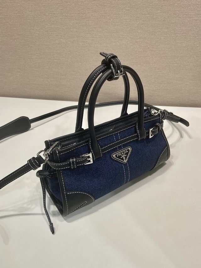 Prada original denim bonnie mini tote bag 1BA486 blue&black