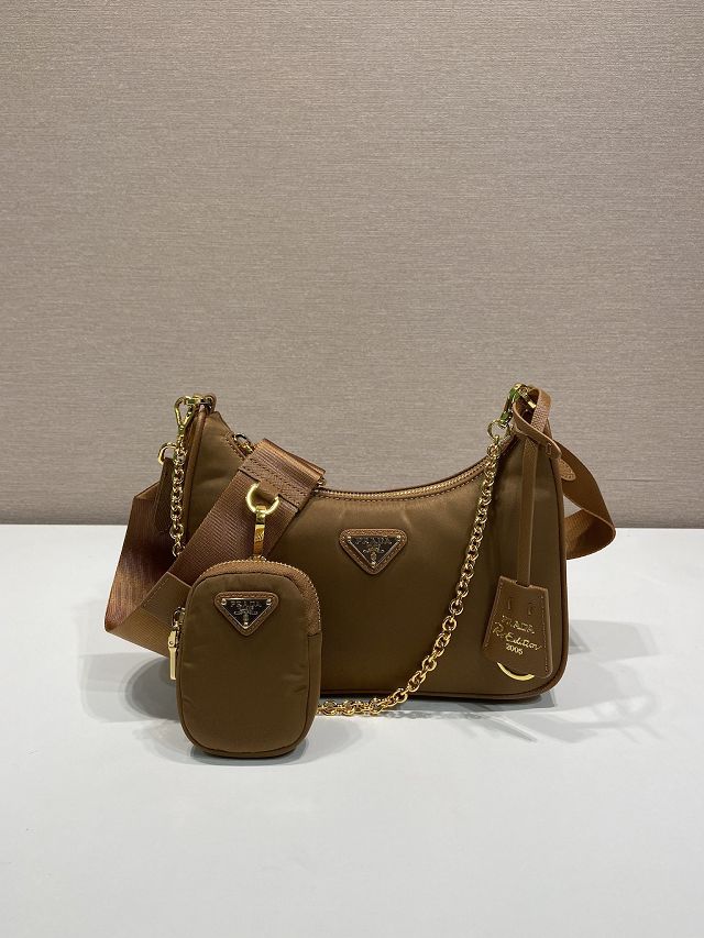 Prada original nylon re-edition 2005 hobo bag 1BH204 brown