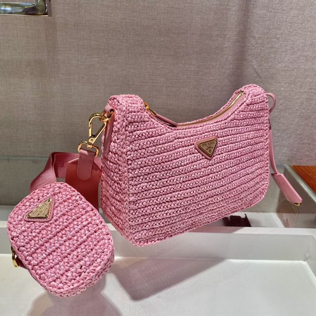 Prada original raffia re-edition 2005 hobo bag 1BH204 pink