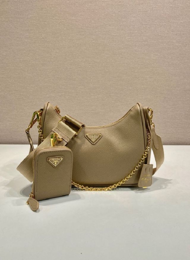 Prada original saffiano calfskin re-edition 2005 hobo bag 1BH204 apricot