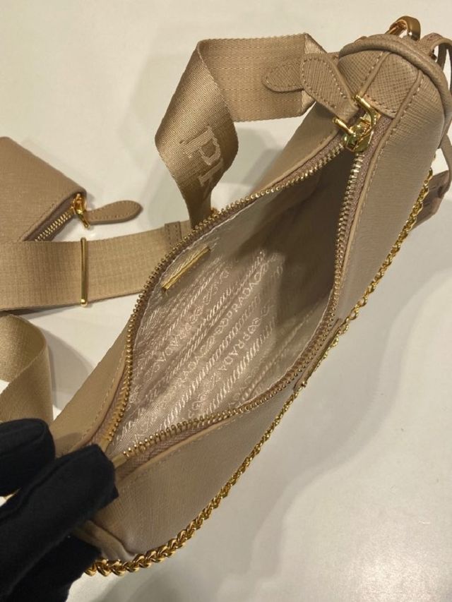 Prada original saffiano calfskin re-edition 2005 hobo bag 1BH204 apricot