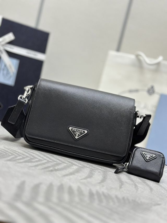 Prada original saffiano calfskin small shoulder bag 2VD059 black