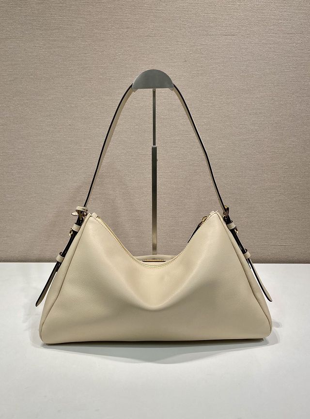 Prada original soft calfskin aimee large shoulder bag 1BC228 beige
