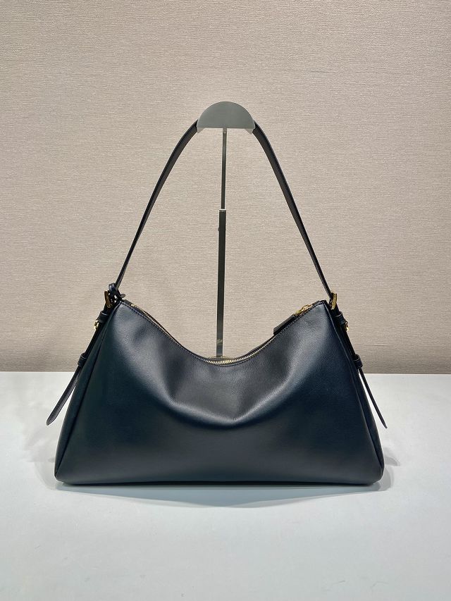 Prada original soft calfskin aimee large shoulder bag 1BC228 black