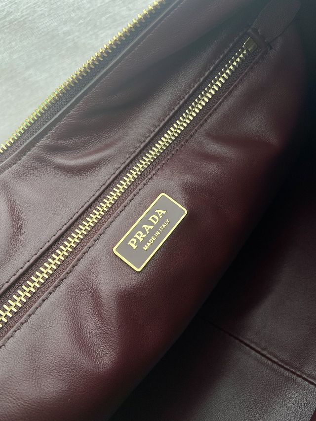 Prada original soft calfskin aimee large shoulder bag 1BC228 burgundy