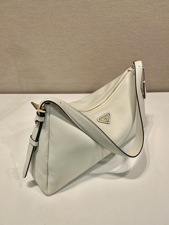 Prada original soft calfskin aimee large shoulder bag 1BC228 white