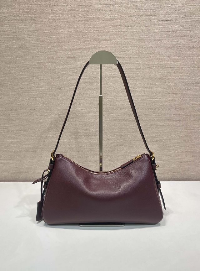 Prada original soft calfskin aimee medium shoulder bag 1BC229 burgundy