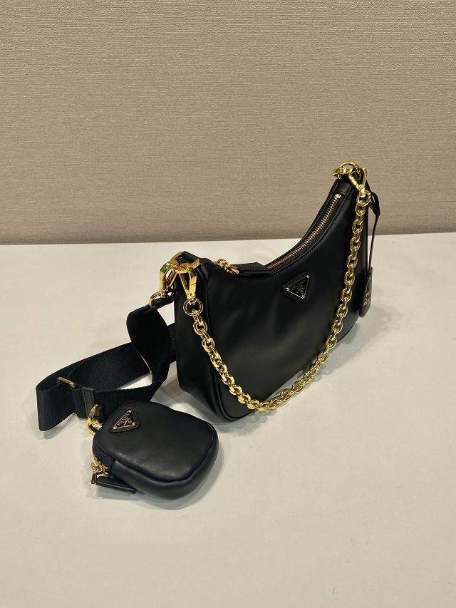 Prada original soft calfskin re-edition 2005 hobo bag 1BH204 black