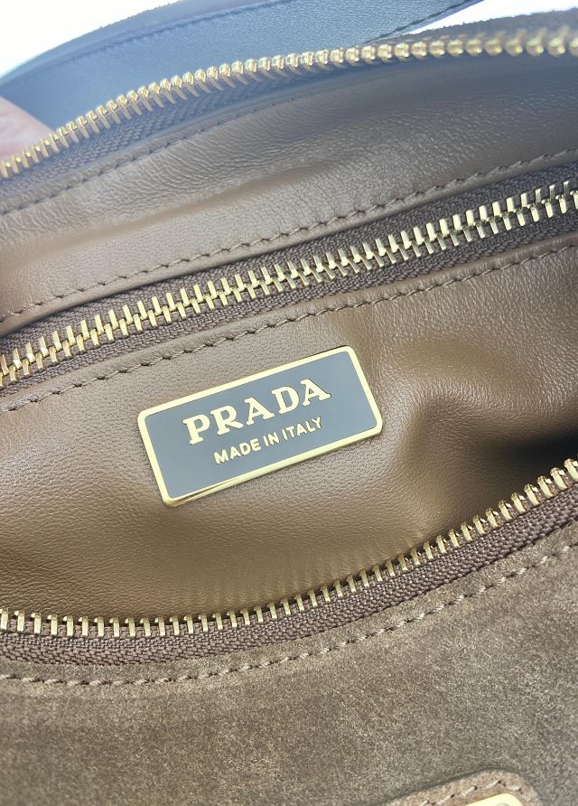 Prada original suede aimee medium shoulder bag 1BC229 brown