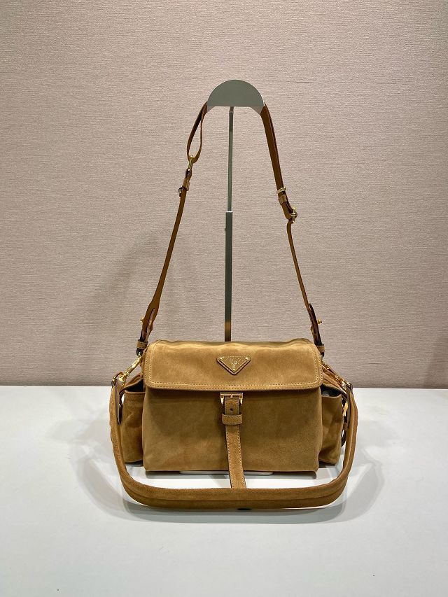 Prada original suede explore medium shoulder bag 1BD394 caramel