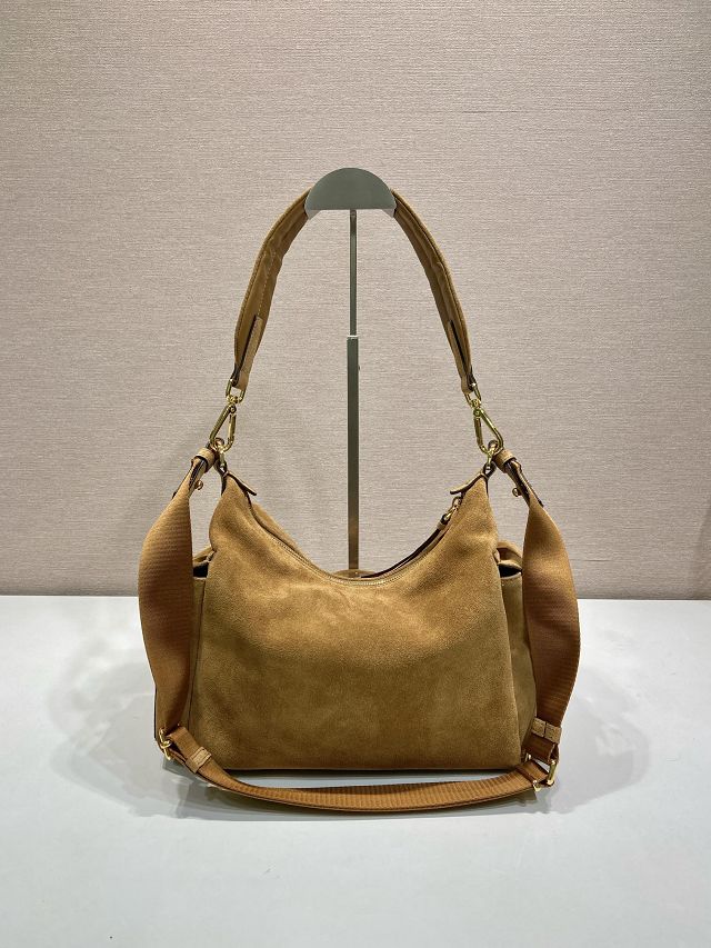 Prada original suede explore shoulder bag 1BC264 caramel