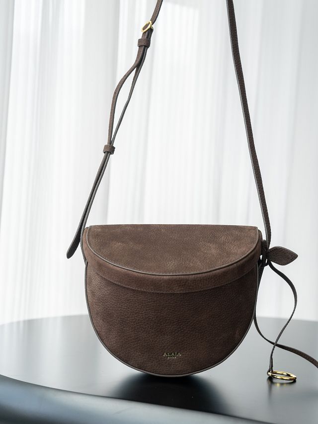 Alaia original nubuck calfskin hip bag AL0001 dark brown