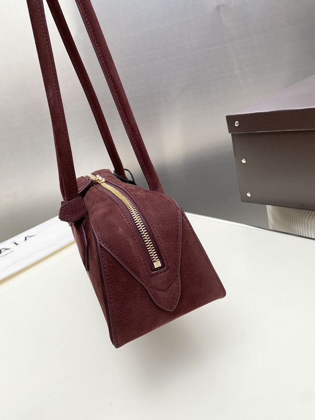 Alaia original nubuck calfskin le teckel medium bag AL0024 bordeaux