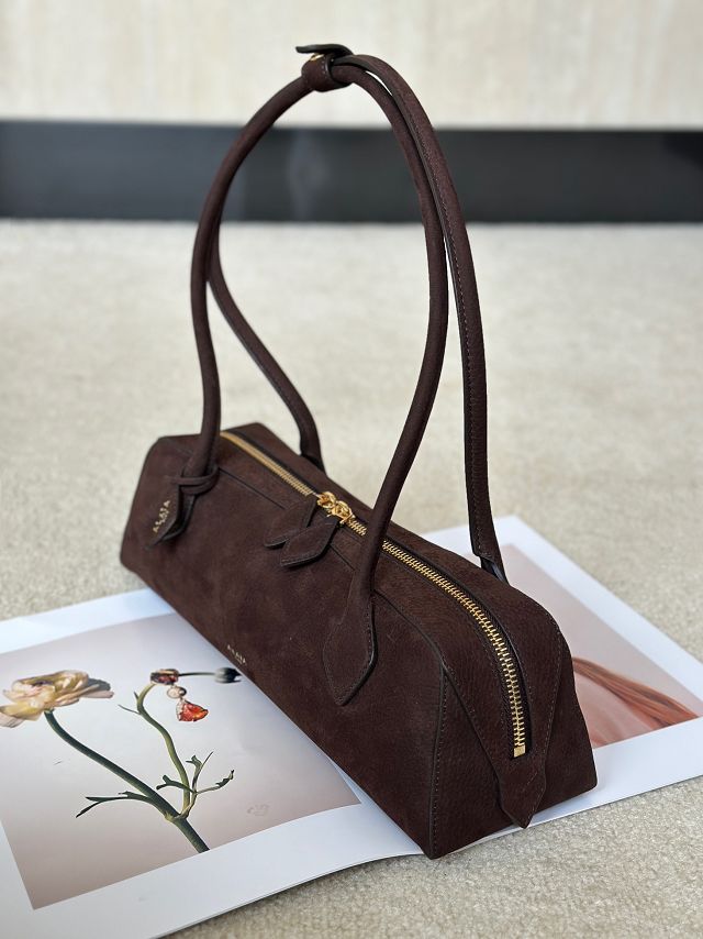 Alaia original nubuck calfskin le teckel medium bag AL0024 dark brown