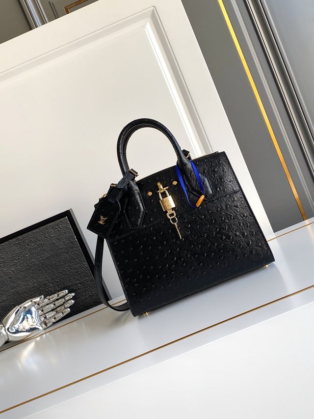 Louis vuitton original ostrich calfskin city steamer mm bag M84079 black