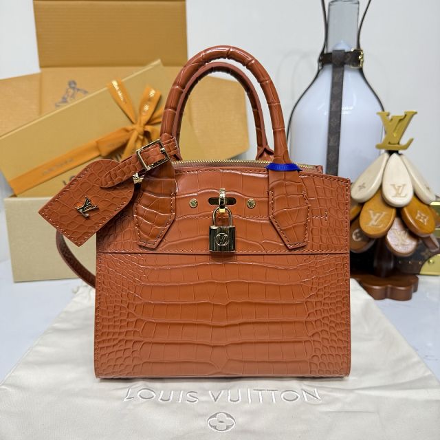 Louis vuitton original crocodile calfskin city steamer mini bag M95846 brown