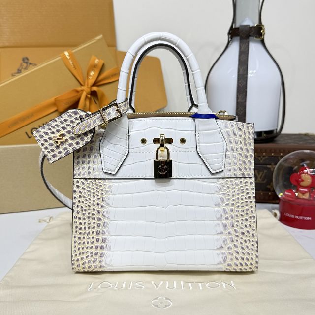 Louis vuitton original crocodile calfskin city steamer mini bag M95846 white&gold