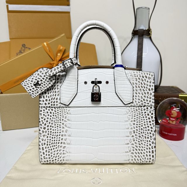 Louis vuitton original crocodile calfskin city steamer mm bag M84672 white