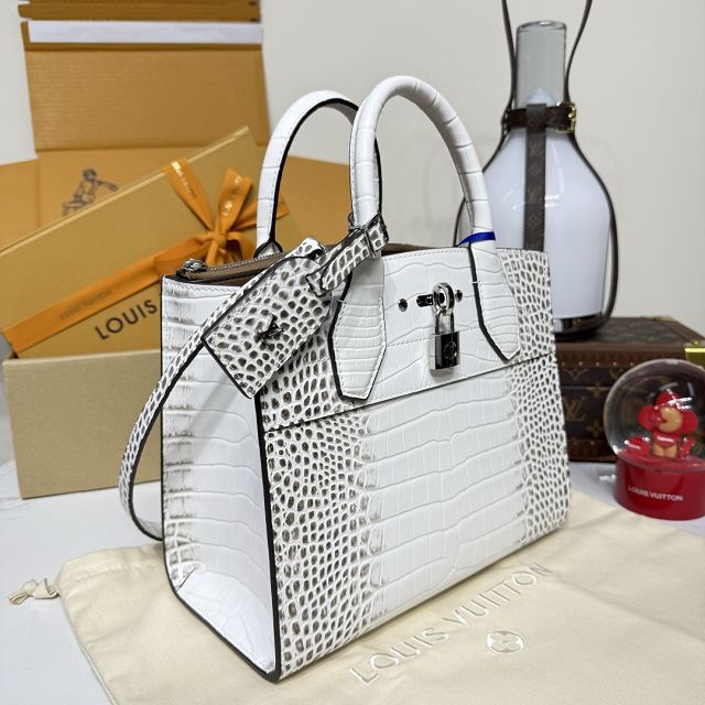 Louis vuitton original crocodile calfskin city steamer mm bag M84672 white