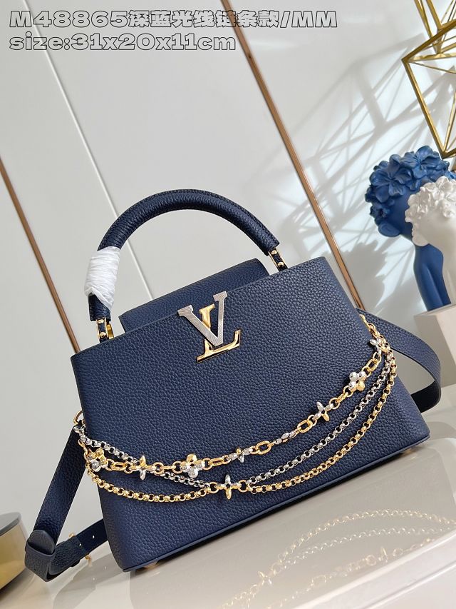 Louis vuitton original calfskin capucines MM handbag M27035 blue