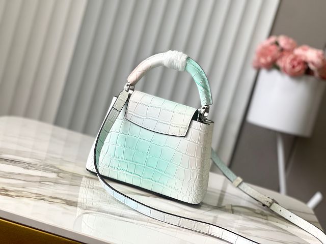 Louis vuitton original crocodile calfskin capucines mini handbag N93161 white&blue