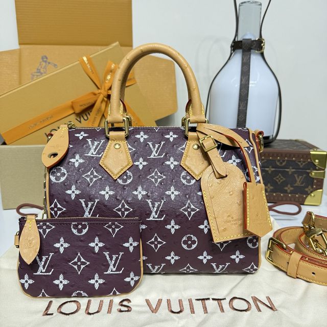 Louis vuitton original ostrich calfskin speedy P9 25 N13912 burgundy
