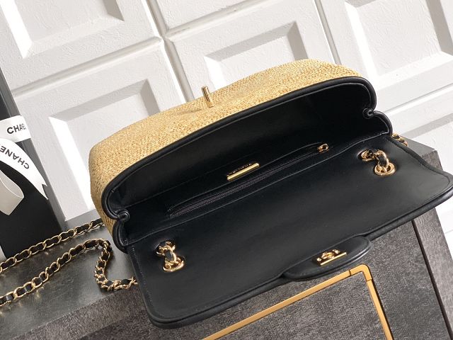CC original straw medium flap bag AS6018 beige&black