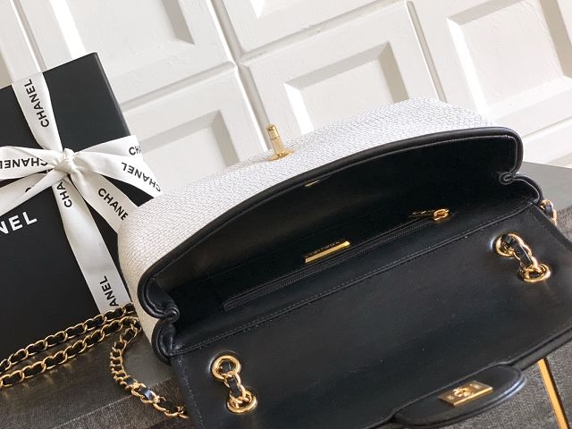 CC original straw medium flap bag AS6018 beige&white