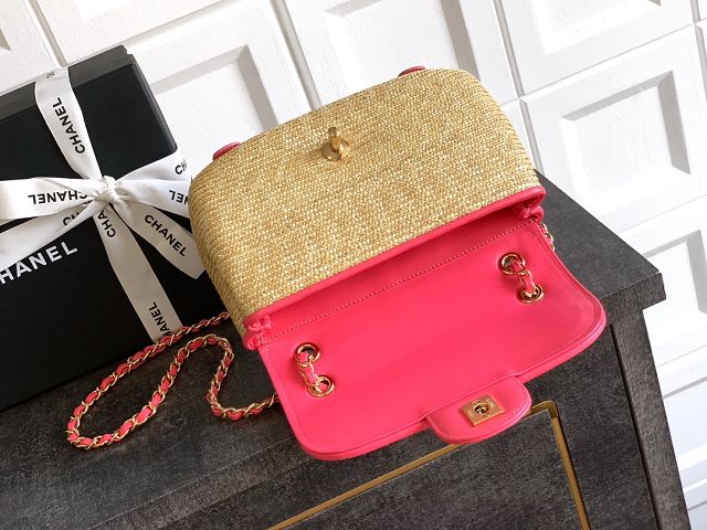 CC original straw small flap bag AS6017 beige&rose