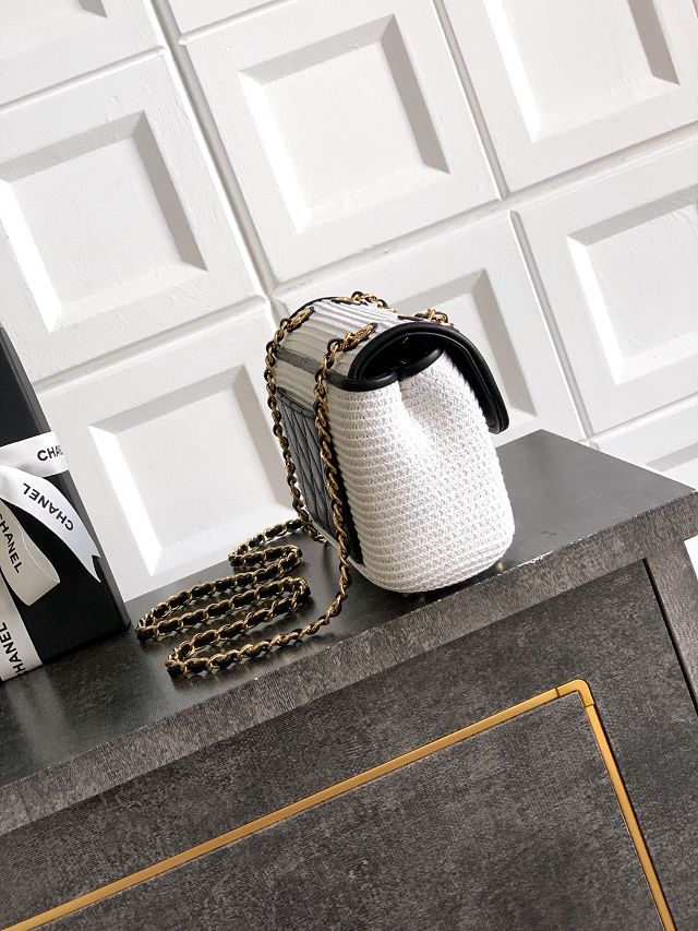 CC original straw small flap bag AS6017 beige&white